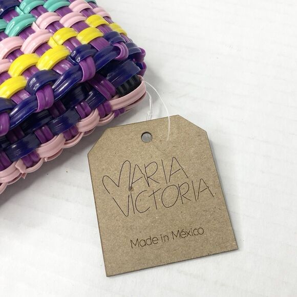 Maria Victoria Wristlet Clutch PVC Plastic Straw Multicolor Handcrafted Mexico - Picture 5 of 11